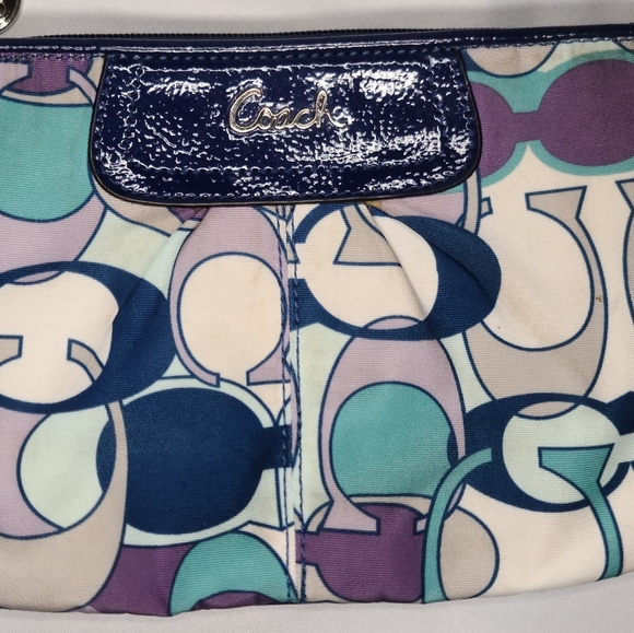 Coach Vintage Poppy Purple, Blue & Teal Monogram Wristlet - Picture 2 of 9